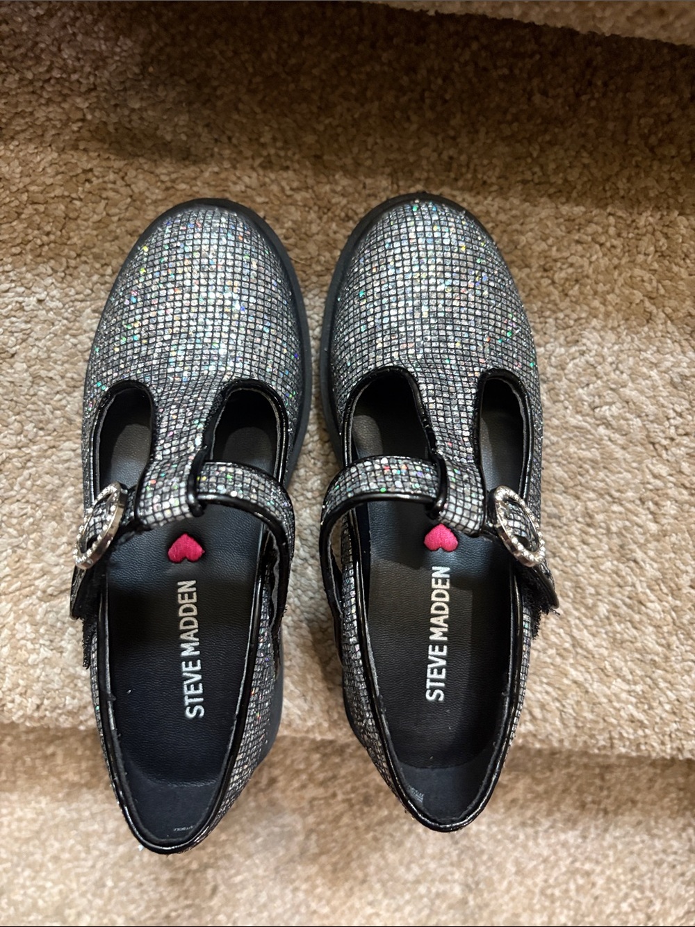 Steve Madden Sparkle Mary Jane Flats in Black Glitter